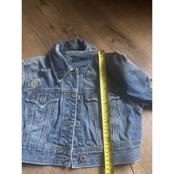 MISS ME EMBROIDERY FLORAL SEXY CROP DESIGN CUTE COACHELLA DENIM JACKET M - Picture 5 of 8